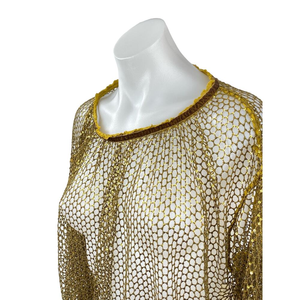 Free People Sparks Fly Women's Sequin Sheer Mesh Net Long Sleeve Blouse Top XS - Picture 2 of 6